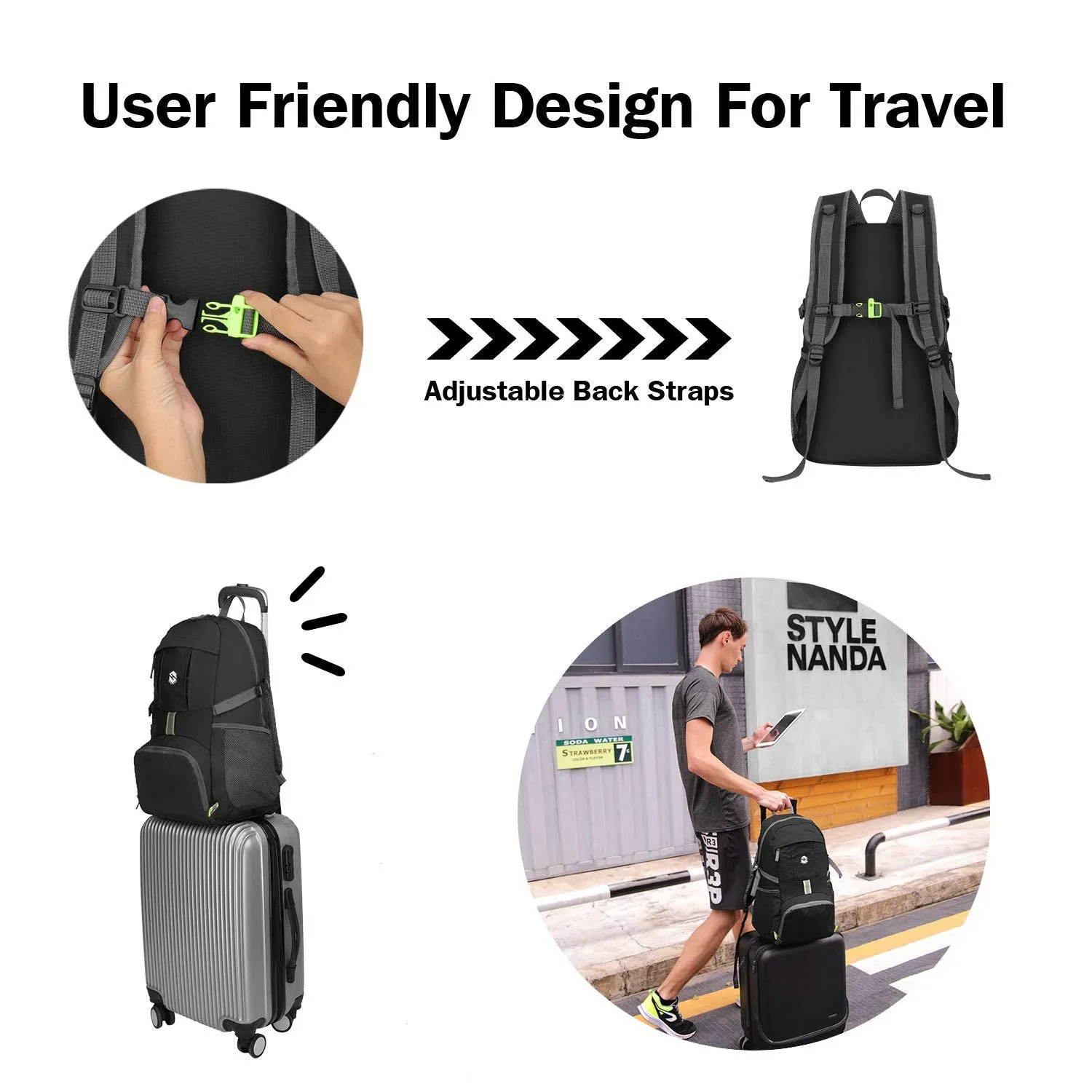 OlarHike Lightweight Travel Backpack, 35L Water Resistant Packable Traveling/Hiking Backpack Daypack for Men & Women, Multipurpose Use, Black