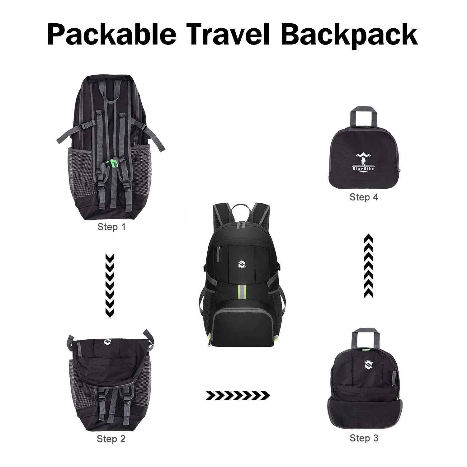 OlarHike Lightweight Travel Backpack, 35L Water Resistant Packable Traveling/Hiking Backpack Daypack for Men & Women, Multipurpose Use, Black