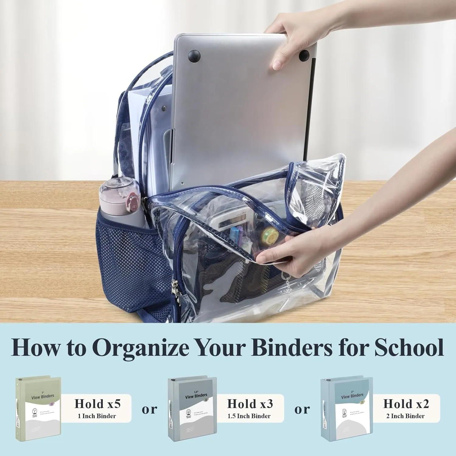 PACKISM Clear Backpack - Large Heavy Duty Transparent Backpacks for School, See Through Bookbag for Student, Work, Travel, Blue(for age 12 above)