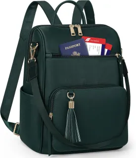 RAINSMORE Backpack Purse for Women Leather Travel Backpack Purse Waterproof Anti Theft Fashion Small Casual Mini Daypacks Ladies Convertible Handbags Shoulder Bag Travel bag with Tassel, Dark Green