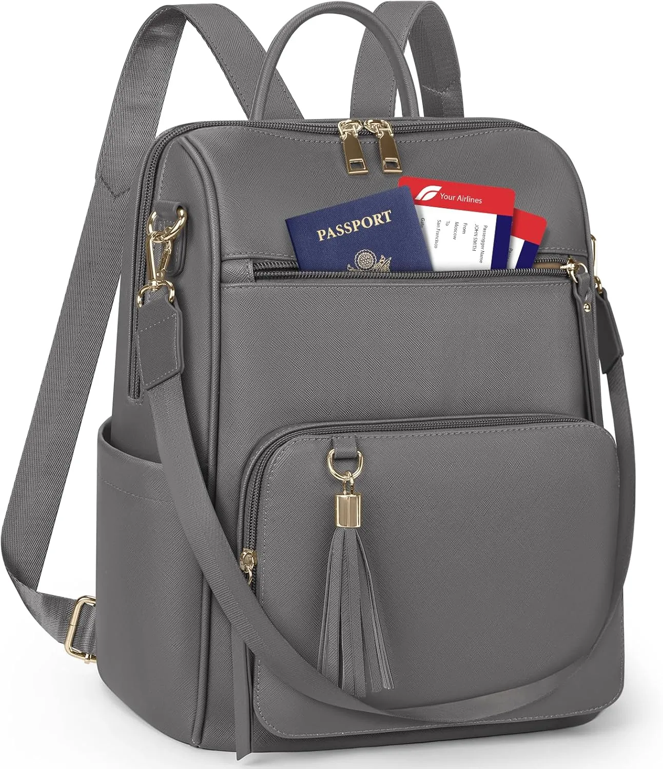 RAINSMORE Backpack Purse for Women Leather Travel Backpack Purse Waterproof Anti Theft Fashion Small Casual Mini Daypacks Ladies Convertible Shoulder Bag Travel bag with Tassel, Grey