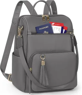 RAINSMORE Backpack Purse for Women Leather Travel Backpack Purse Waterproof Anti Theft Fashion Small Casual Mini Daypacks Ladies Convertible Shoulder Bag Travel bag with Tassel, Grey