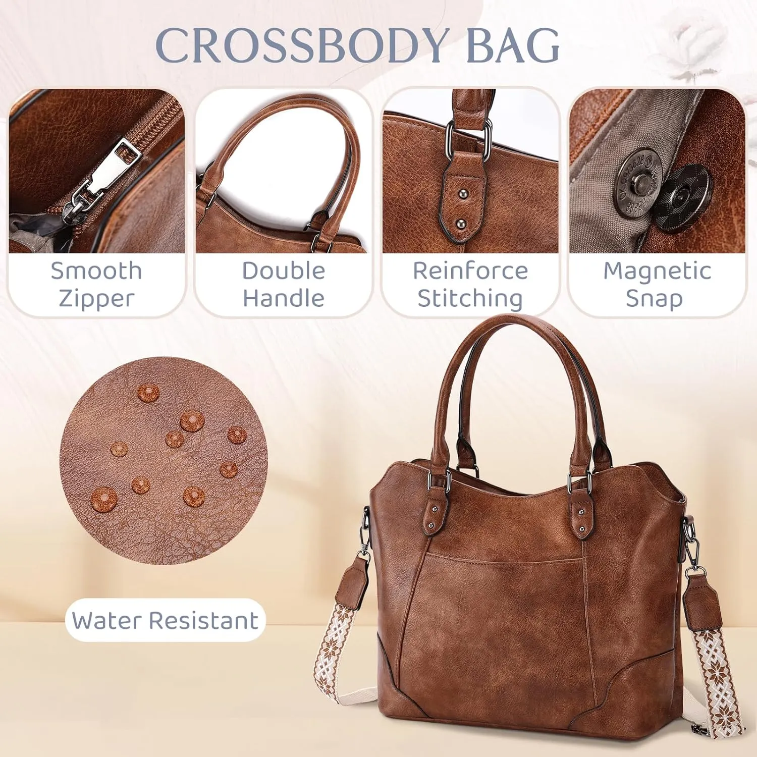 RAVUO Hobo Bag for Women, Vegan Leather Top Handle Handbag Shoulder Purse Chic Ladies Crossbody Bag W Guitar Strap