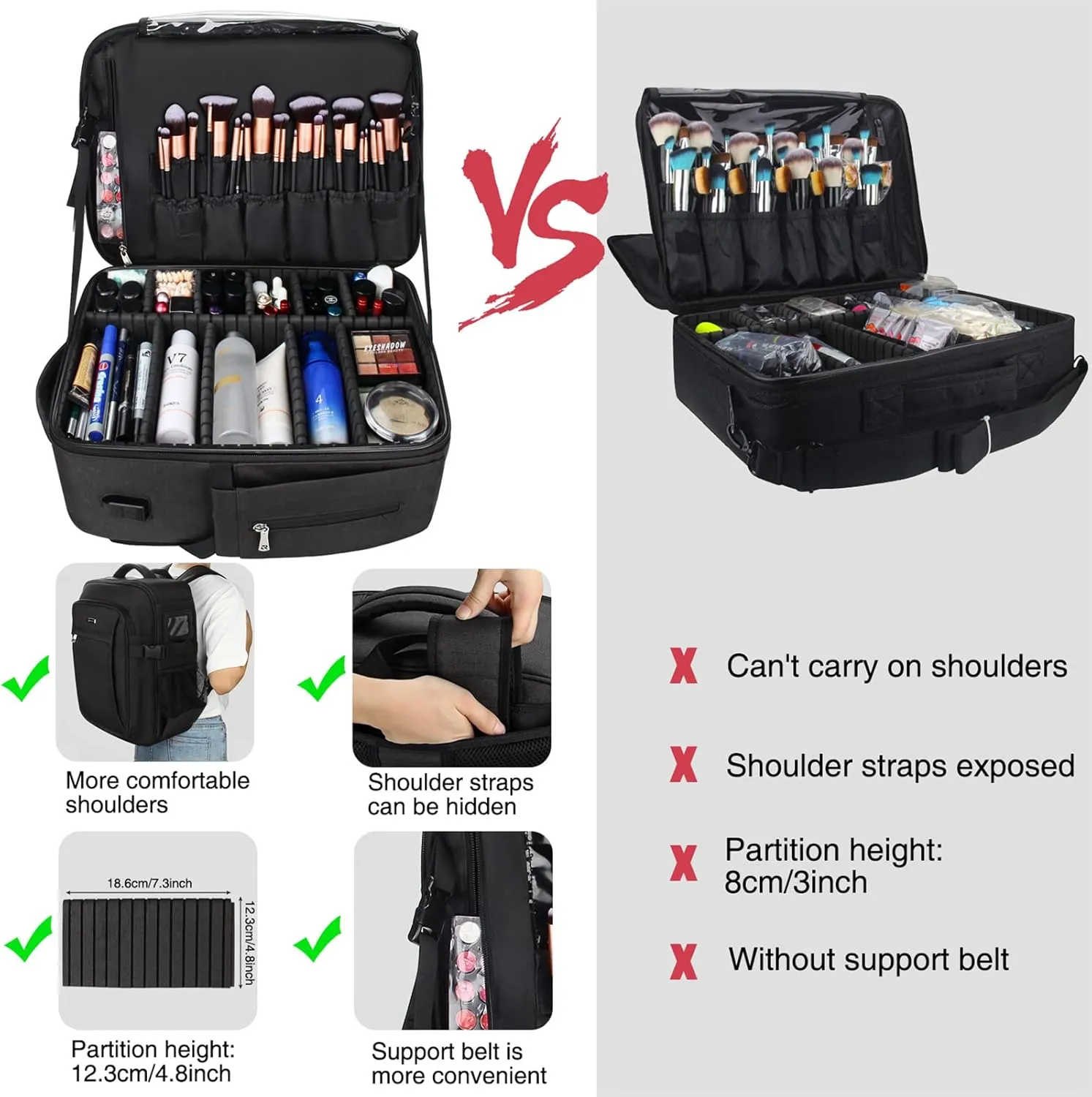 Relavel Makeup Backpack, Professional Makeup Case Extra Large Travel Train Case Makeup Bag for Women Cosmetic Organizer, Makeup Brush Storage Holder, Makeup Artist Kit, with Adjustable High Dividers