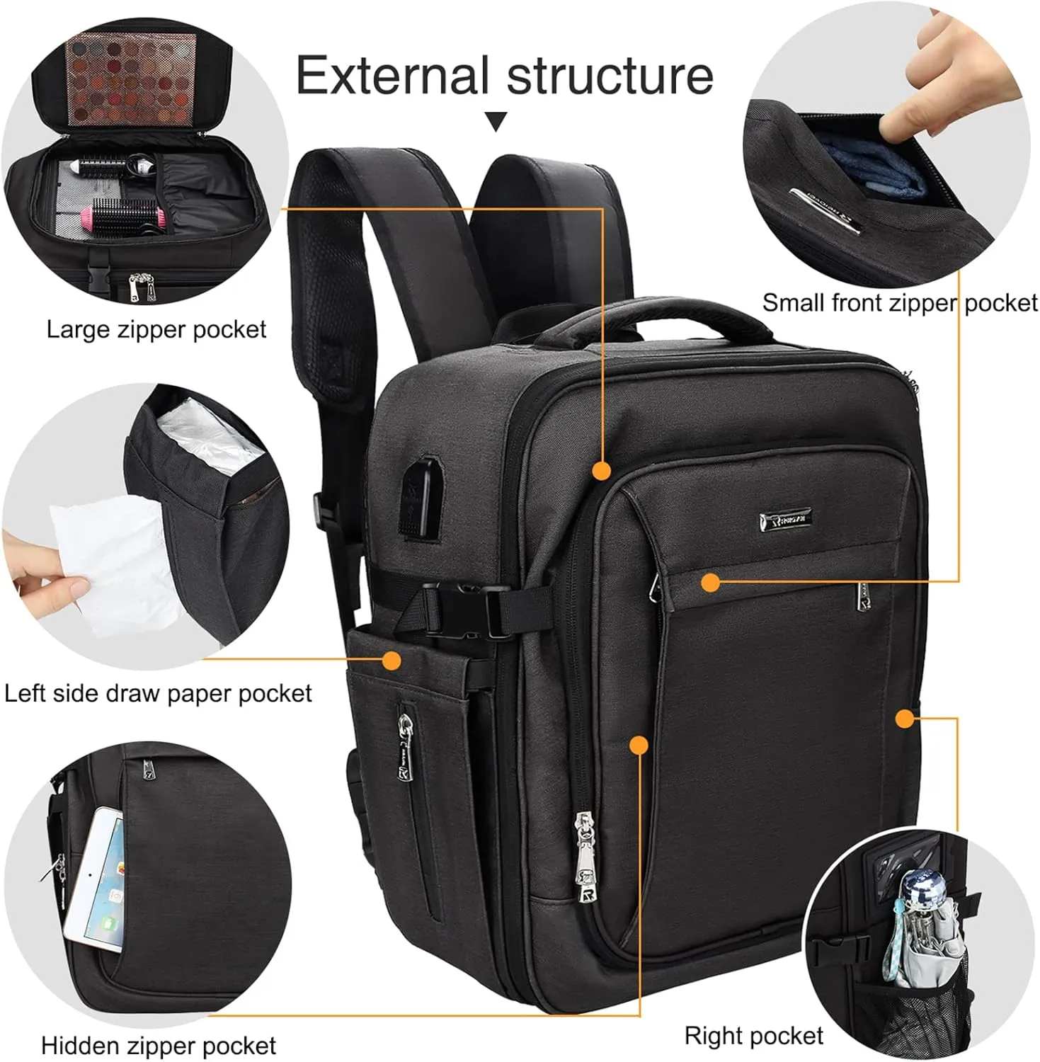 Relavel Makeup Backpack, Professional Makeup Case Extra Large Travel Train Case Makeup Bag for Women Cosmetic Organizer, Makeup Brush Storage Holder, Makeup Artist Kit, with Adjustable High Dividers