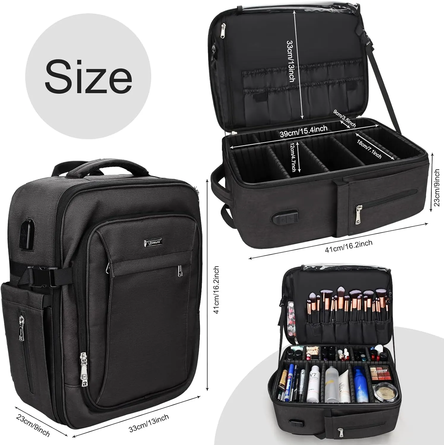 Relavel Makeup Backpack, Professional Makeup Case Extra Large Travel Train Case Makeup Bag for Women Cosmetic Organizer, Makeup Brush Storage Holder, Makeup Artist Kit, with Adjustable High Dividers