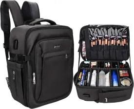 Relavel Makeup Backpack, Professional Makeup Case Extra Large Travel Train Case Makeup Bag for Women Cosmetic Organizer, Makeup Brush Storage Holder, Makeup Artist Kit, with Adjustable High Dividers