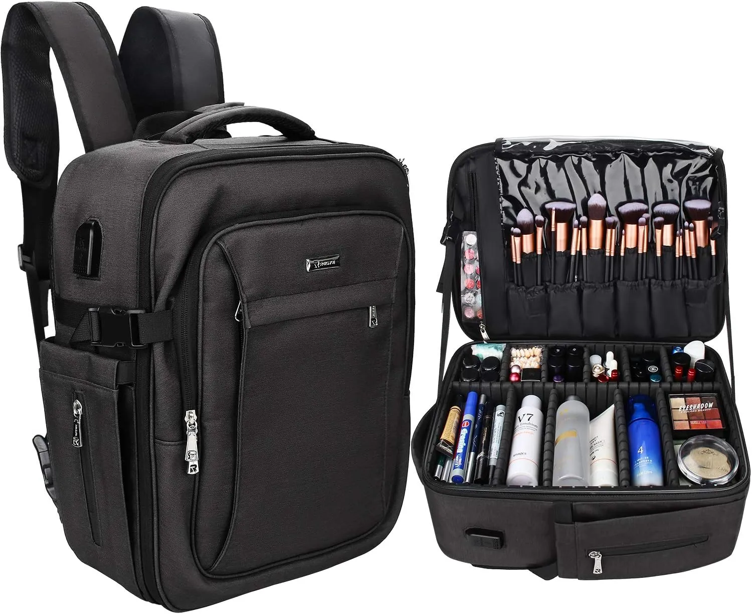 Relavel Makeup Backpack, Professional Makeup Case Extra Large Travel Train Case Makeup Bag for Women Cosmetic Organizer, Makeup Brush Storage Holder, Makeup Artist Kit, with Adjustable High Dividers