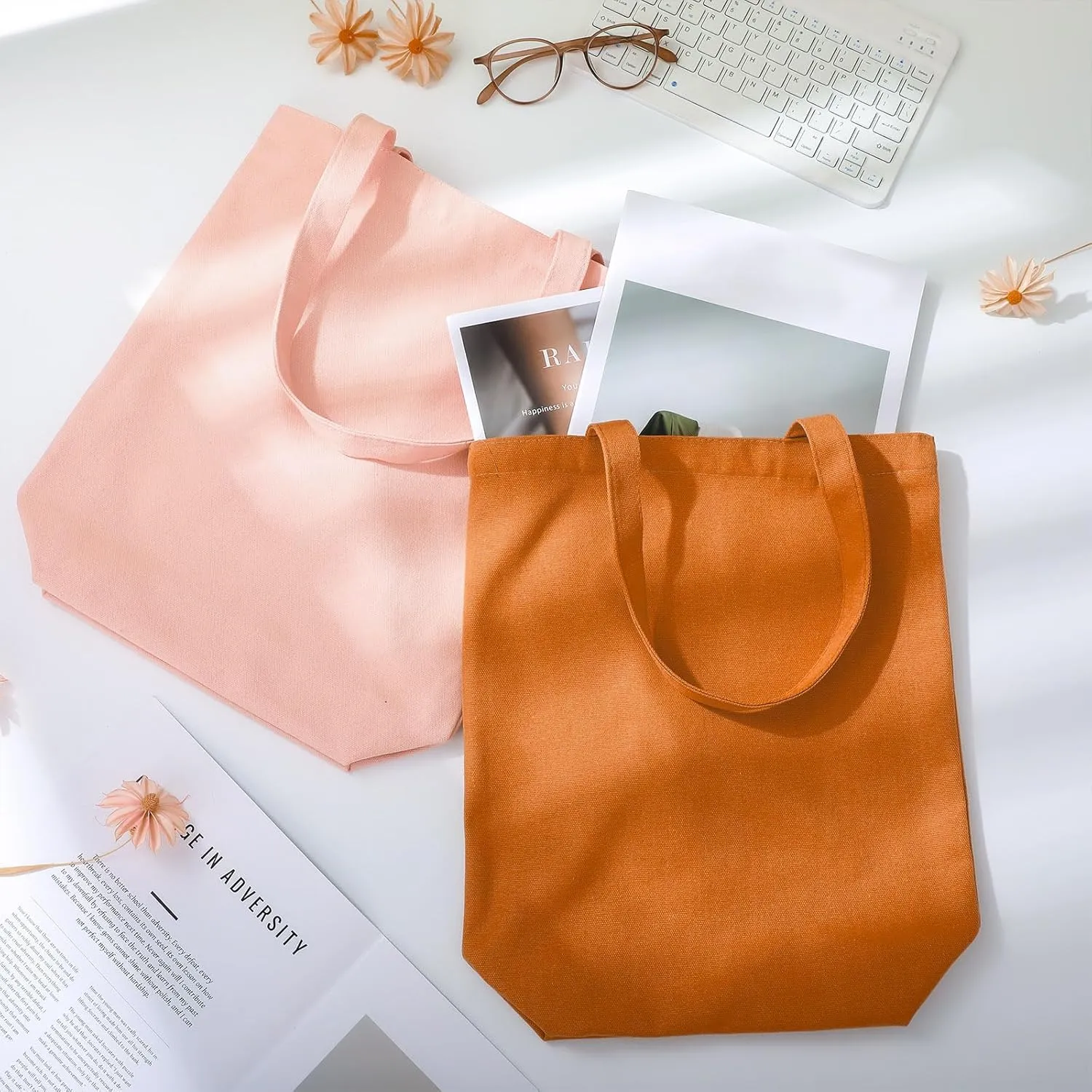 Reusable Canvas Grocery Shopping Tote Bags Bulk with Zipper and Handle Women Mom Teacher Nurse Wedding Mental Health Gifts(Boho Color,5 Pcs)