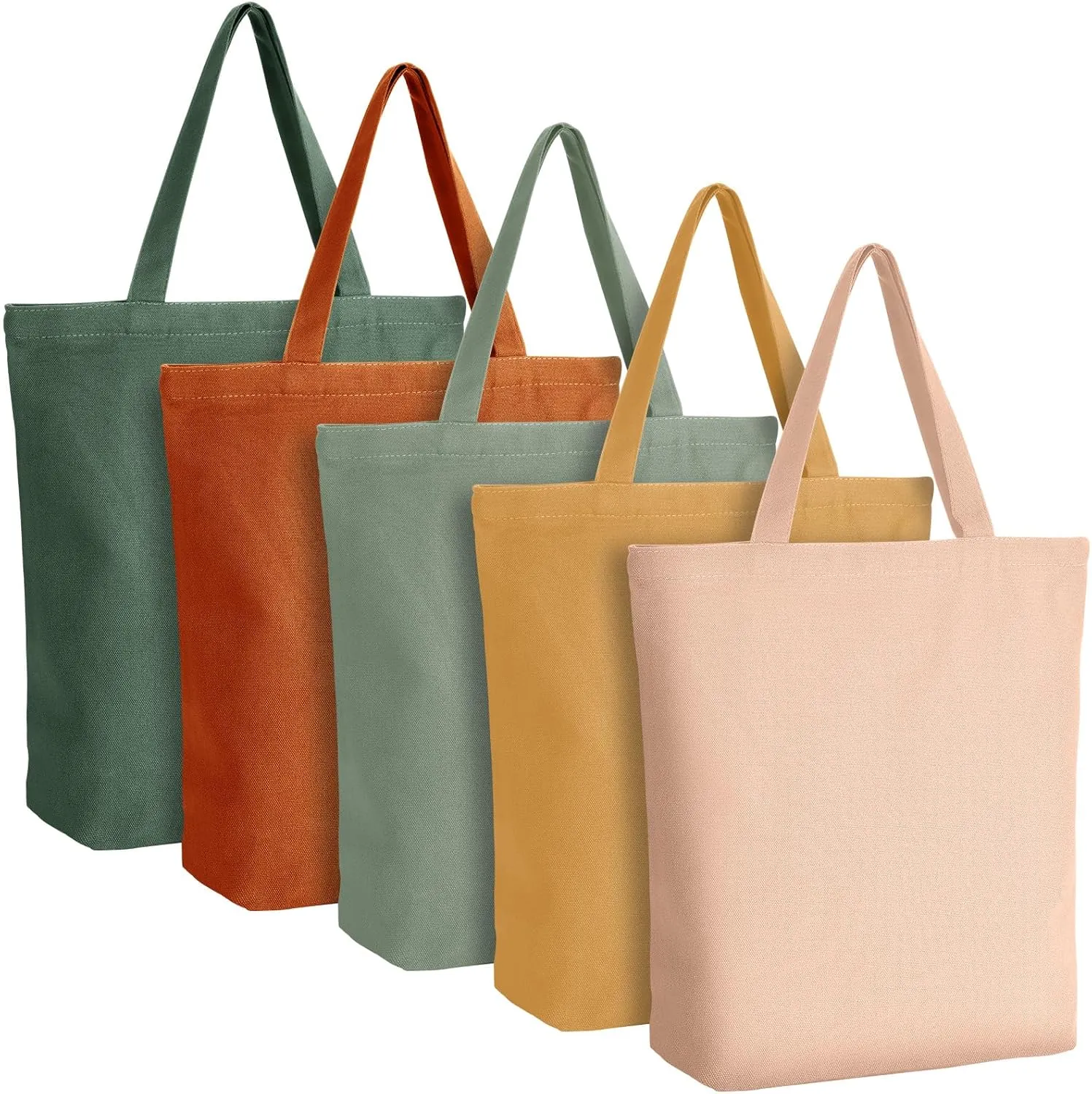 Reusable Canvas Grocery Shopping Tote Bags Bulk with Zipper and Handle Women Mom Teacher Nurse Wedding Mental Health Gifts(Boho Color,5 Pcs)