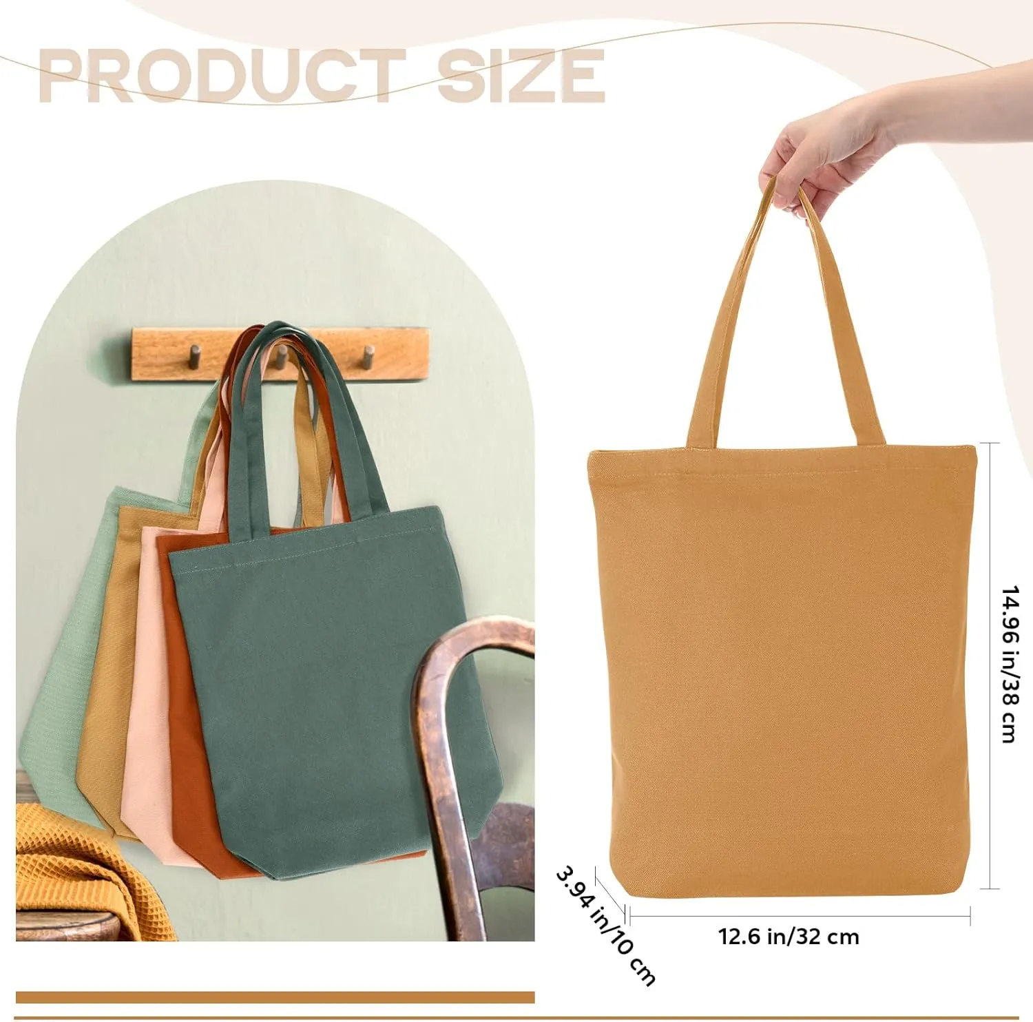 Reusable Canvas Grocery Shopping Tote Bags Bulk with Zipper and Handle Women Mom Teacher Nurse Wedding Mental Health Gifts(Boho Color,5 Pcs)