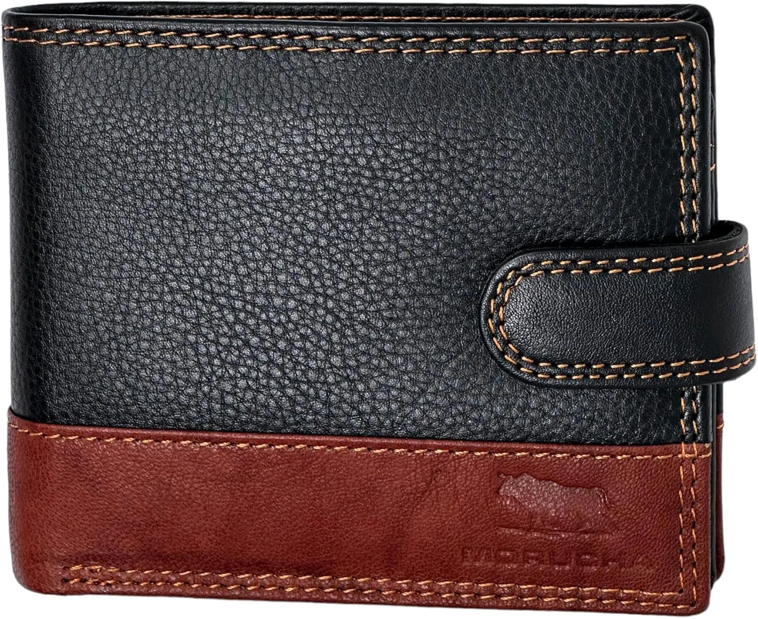 RFID Blocking Genuine Leather Wallet for Men  Slim Bifold Bull Leather Wallet with Coin Pocket, ID Window, 8 Card Slots  Premium Black/Brown Gift Wallet in Luxury Box #M75