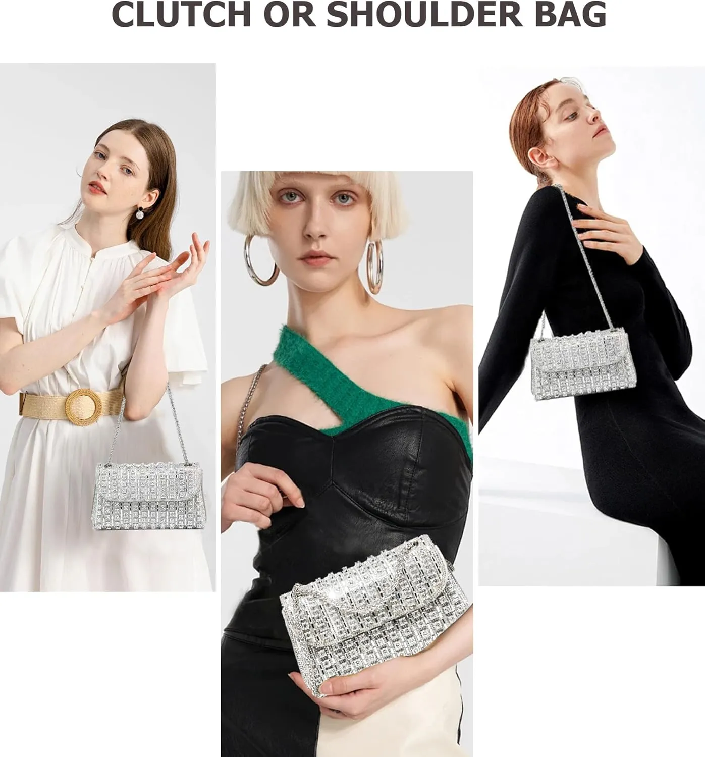 Rhinestones Clutch Purses for Women Chain Shoulder Bags Sparkly Evening Bags for Cocktail Prom Party Wedding