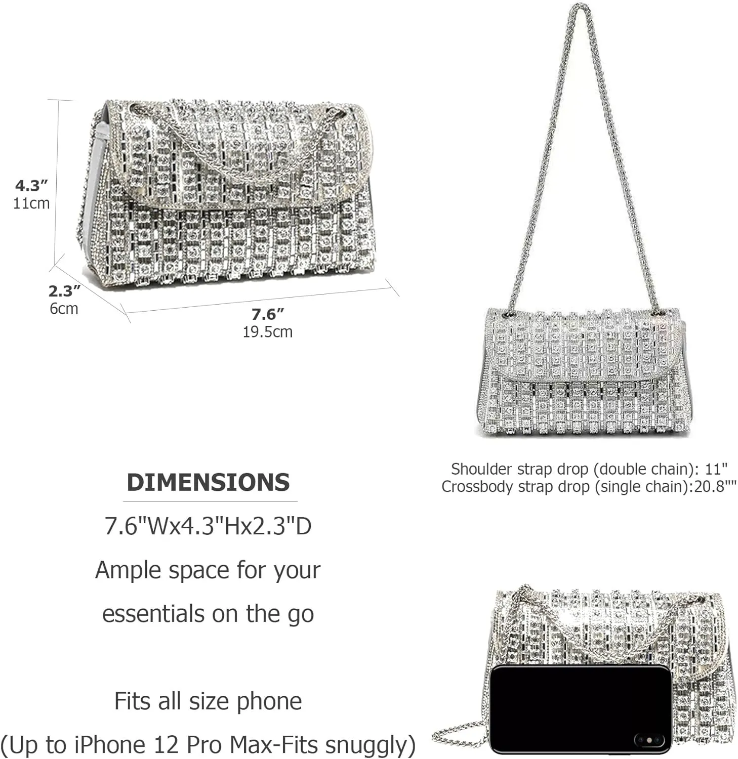 Rhinestones Clutch Purses for Women Chain Shoulder Bags Sparkly Evening Bags for Cocktail Prom Party Wedding