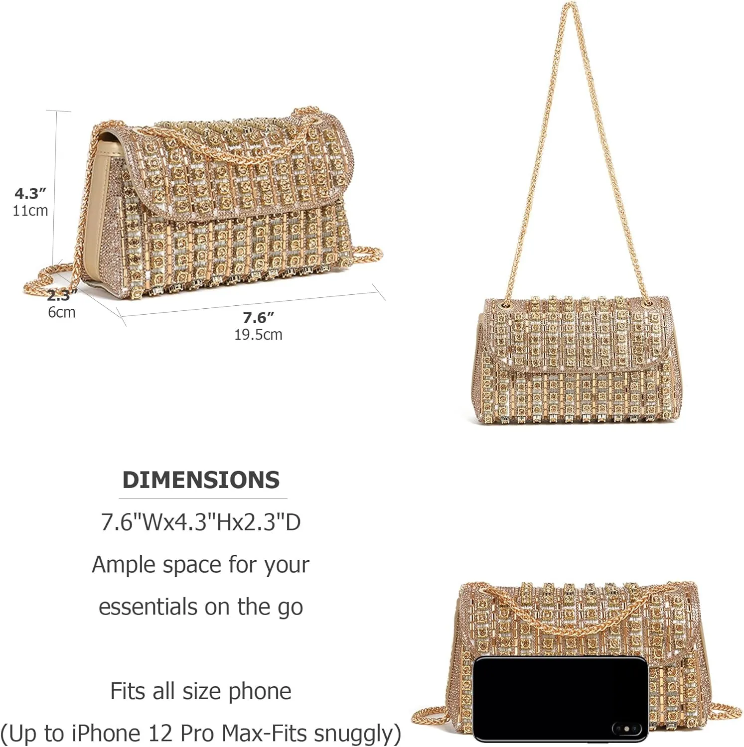 Rhinestones Clutch Purses for Women Chain Shoulder Bags Sparkly Evening Bags for Cocktail Prom Party Wedding