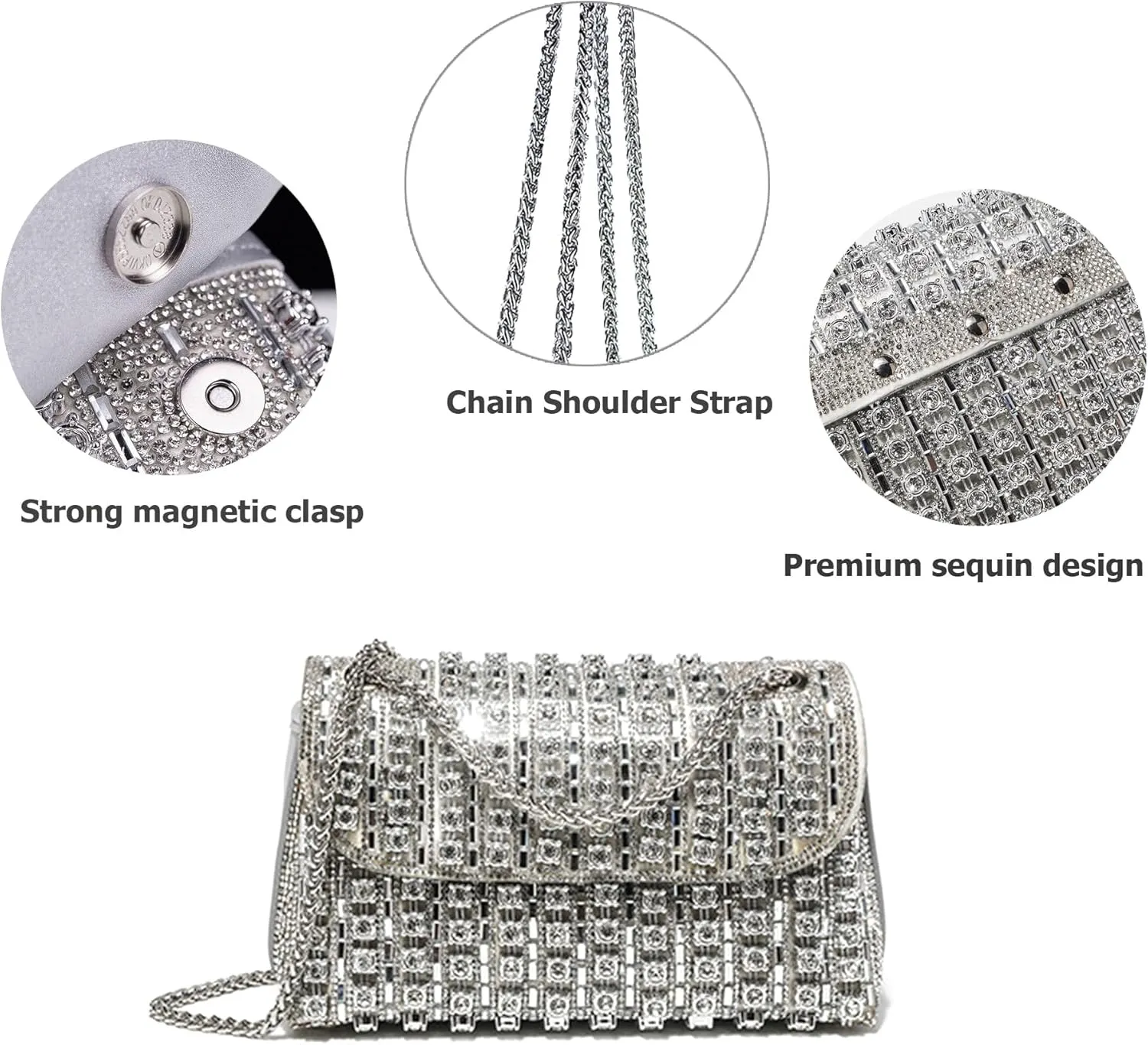 Rhinestones Clutch Purses for Women Chain Shoulder Bags Sparkly Evening Bags for Cocktail Prom Party Wedding