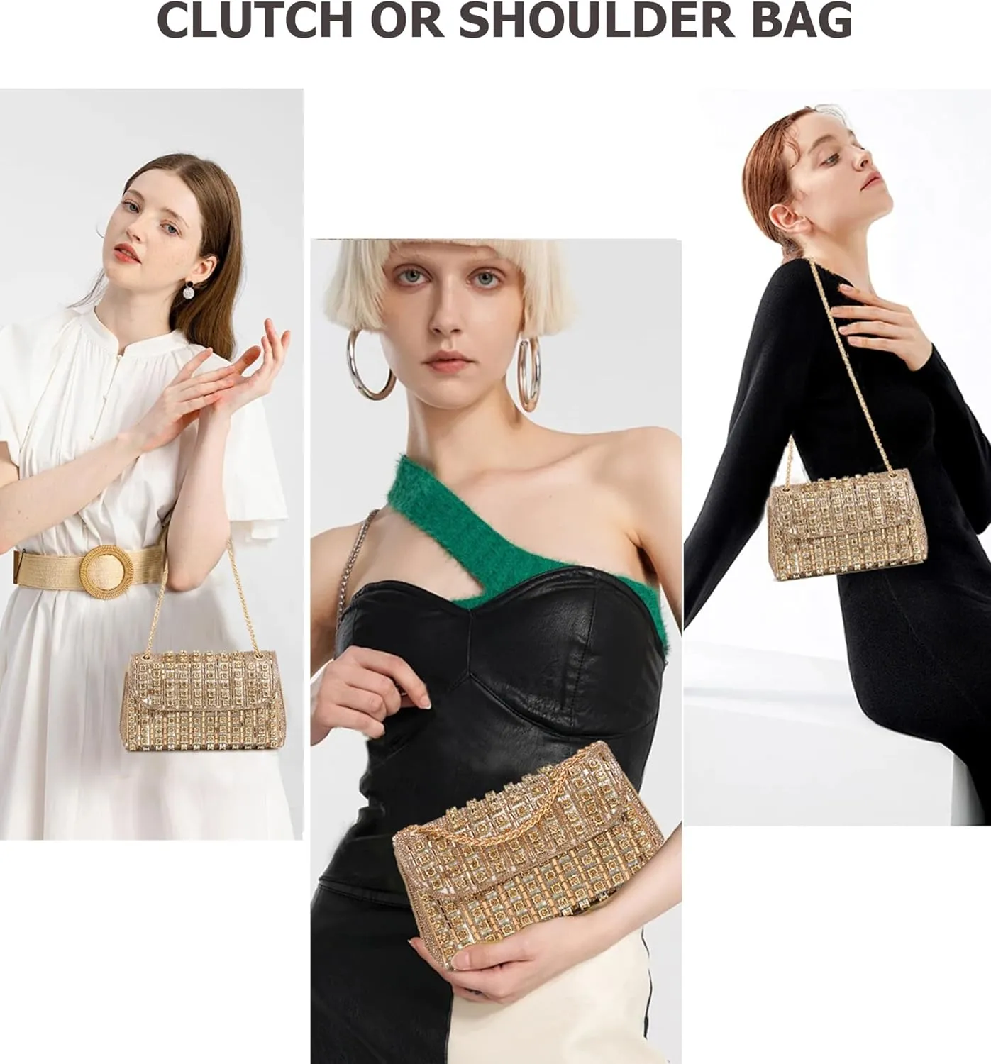 Rhinestones Clutch Purses for Women Chain Shoulder Bags Sparkly Evening Bags for Cocktail Prom Party Wedding