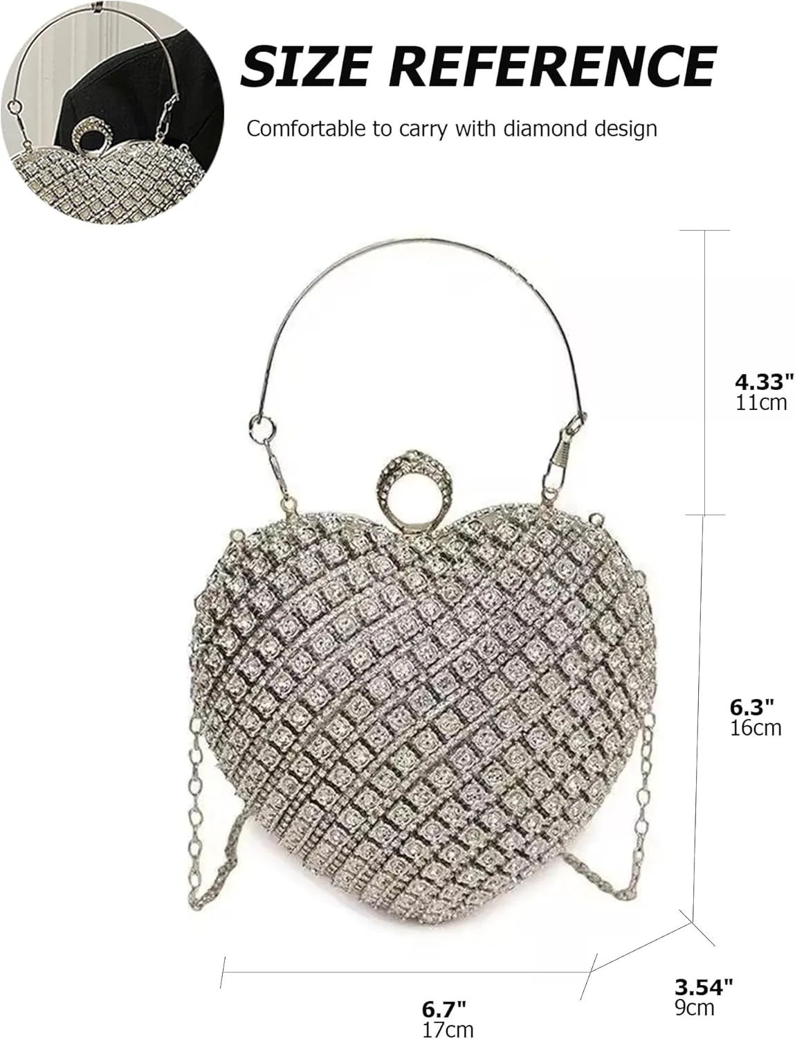 Rhinestones Heart Shape Clutch Purses for Women Sparkly Evening Bags for Prom Cocktail Party Wedding Purse