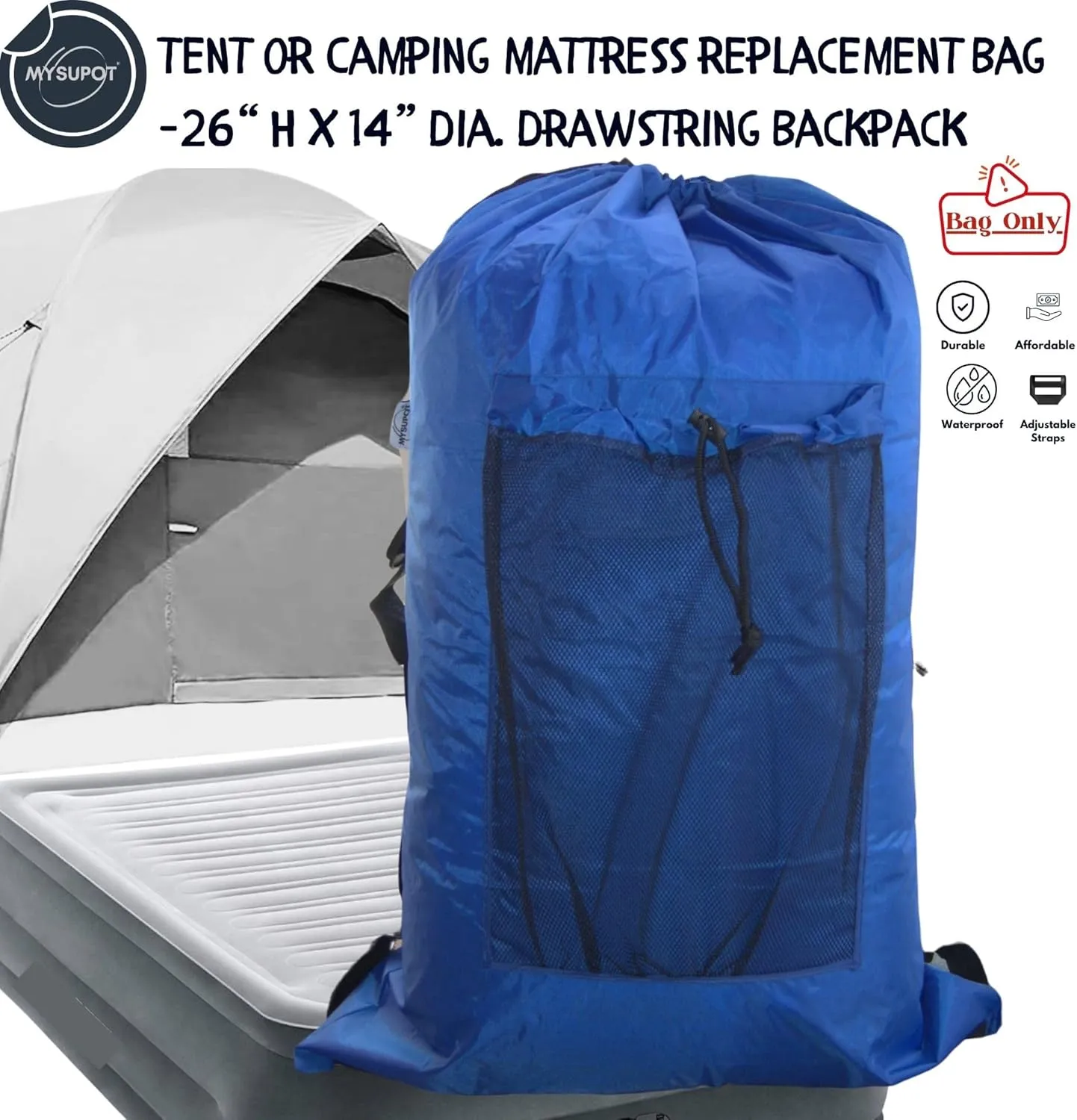 ROYAL BLUE (26" H x 14" Dia.) Tent Replacement Bag, Tent Bag. Also, for Flip Seat, Bleacher Seat, Booster Seat, Stroller, Laundry, & Camping. 420D Polyester w/Adjustable Straps & Mesh Pocket.