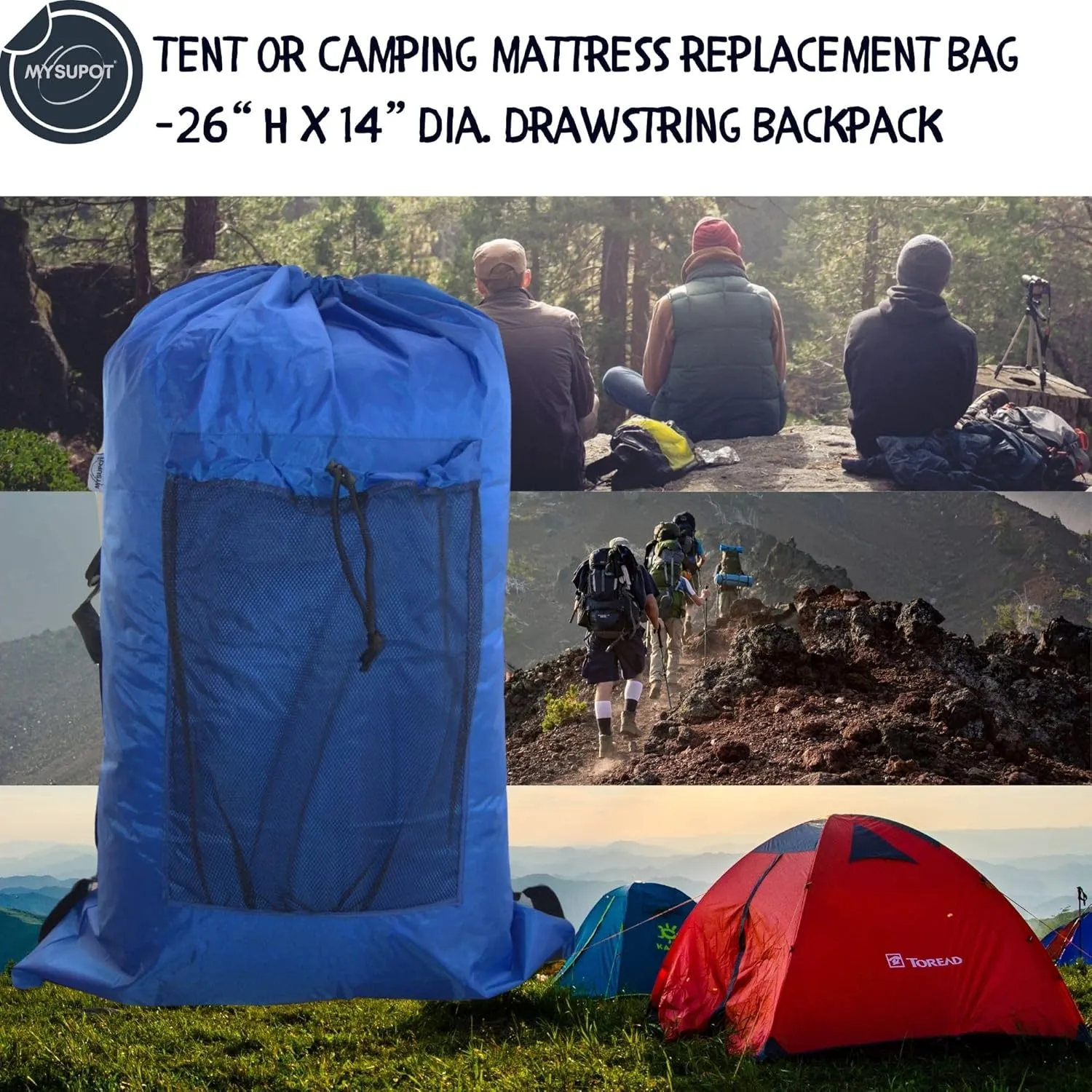 ROYAL BLUE (26" H x 14" Dia.) Tent Replacement Bag, Tent Bag. Also, for Flip Seat, Bleacher Seat, Booster Seat, Stroller, Laundry, & Camping. 420D Polyester w/Adjustable Straps & Mesh Pocket.