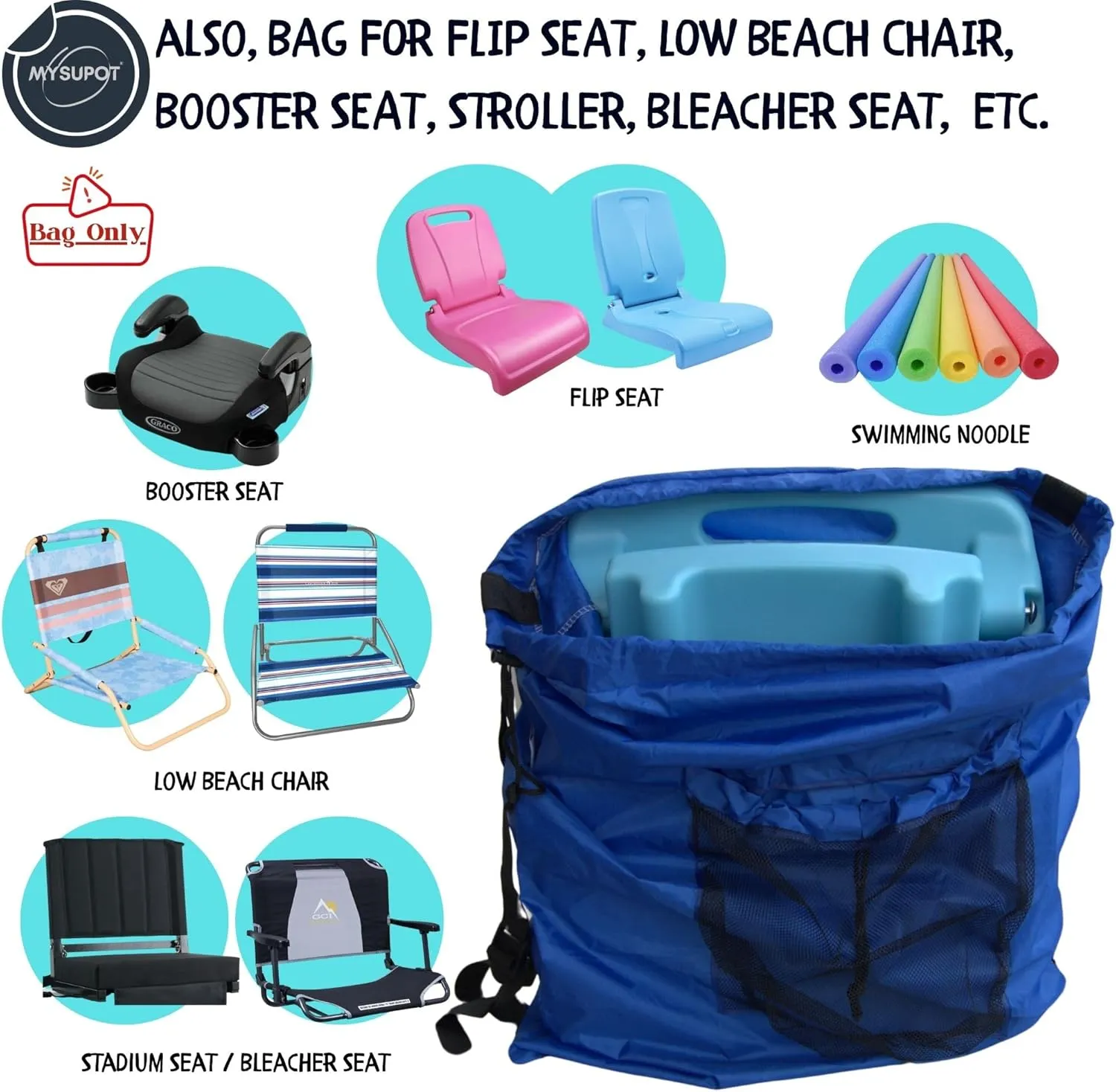 ROYAL BLUE (26" H x 14" Dia.) Tent Replacement Bag, Tent Bag. Also, for Flip Seat, Bleacher Seat, Booster Seat, Stroller, Laundry, & Camping. 420D Polyester w/Adjustable Straps & Mesh Pocket.