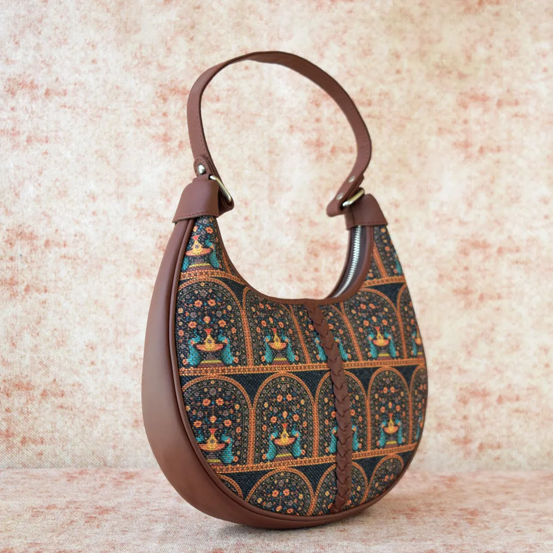 Royal Indian Peacock Motif Hobo Bag