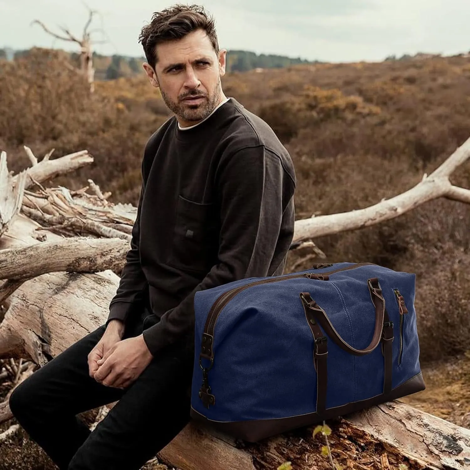 S-ZONE Duffle Bag for Travel Canvas Duffel Bag Carry on Weekender Bag for Men