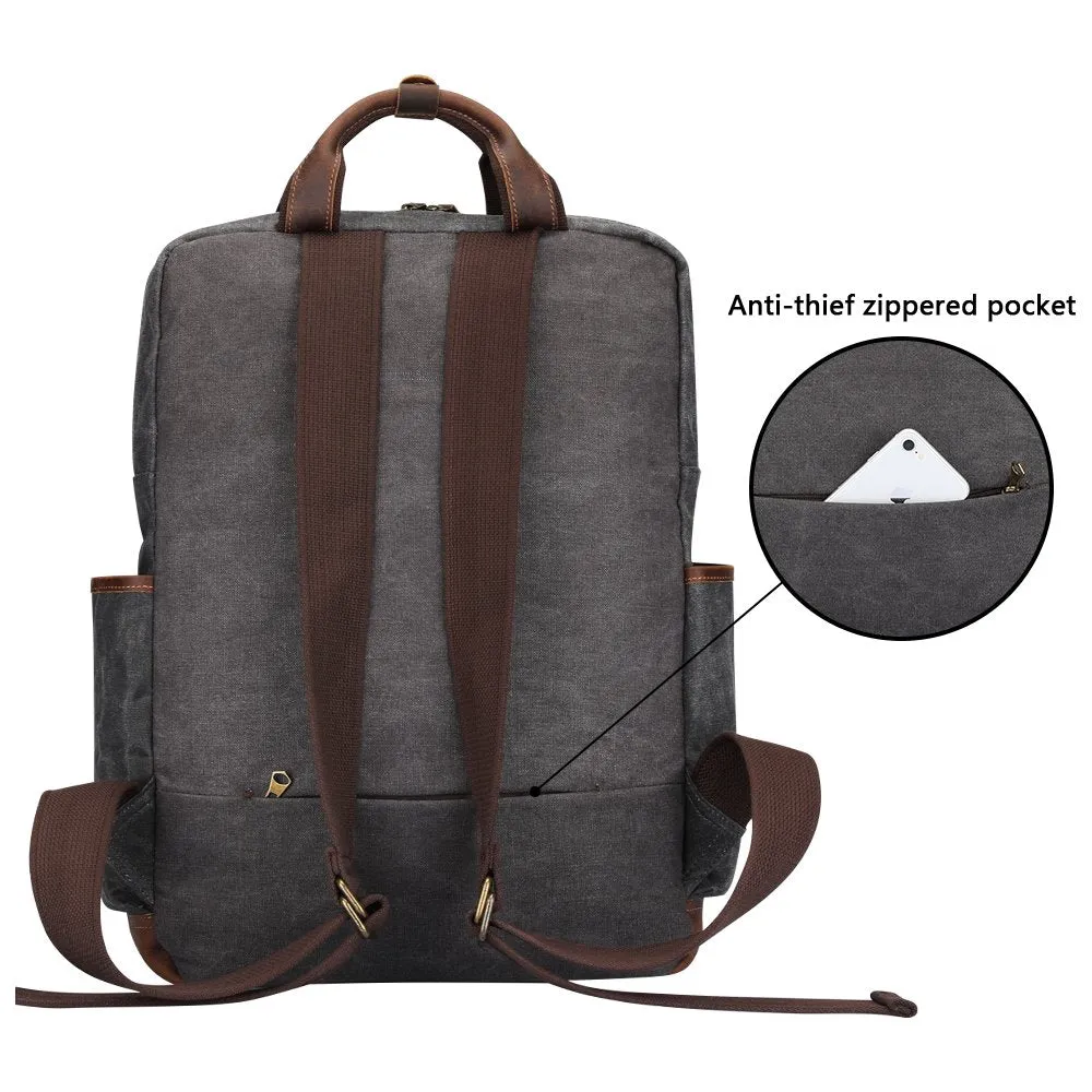 S-ZONE Vintage Crazy Horse Genuine Leather Backpack