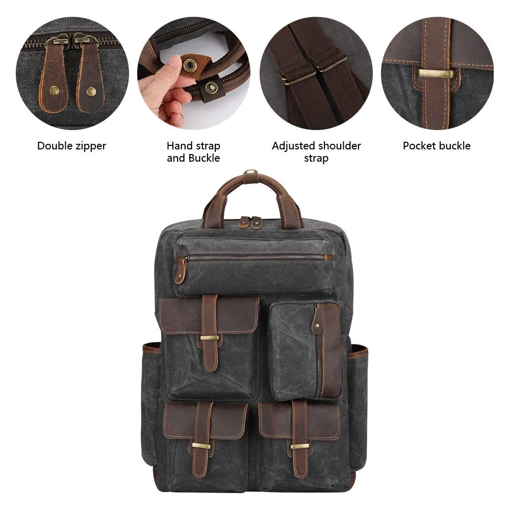 S-ZONE Vintage Crazy Horse Genuine Leather Backpack