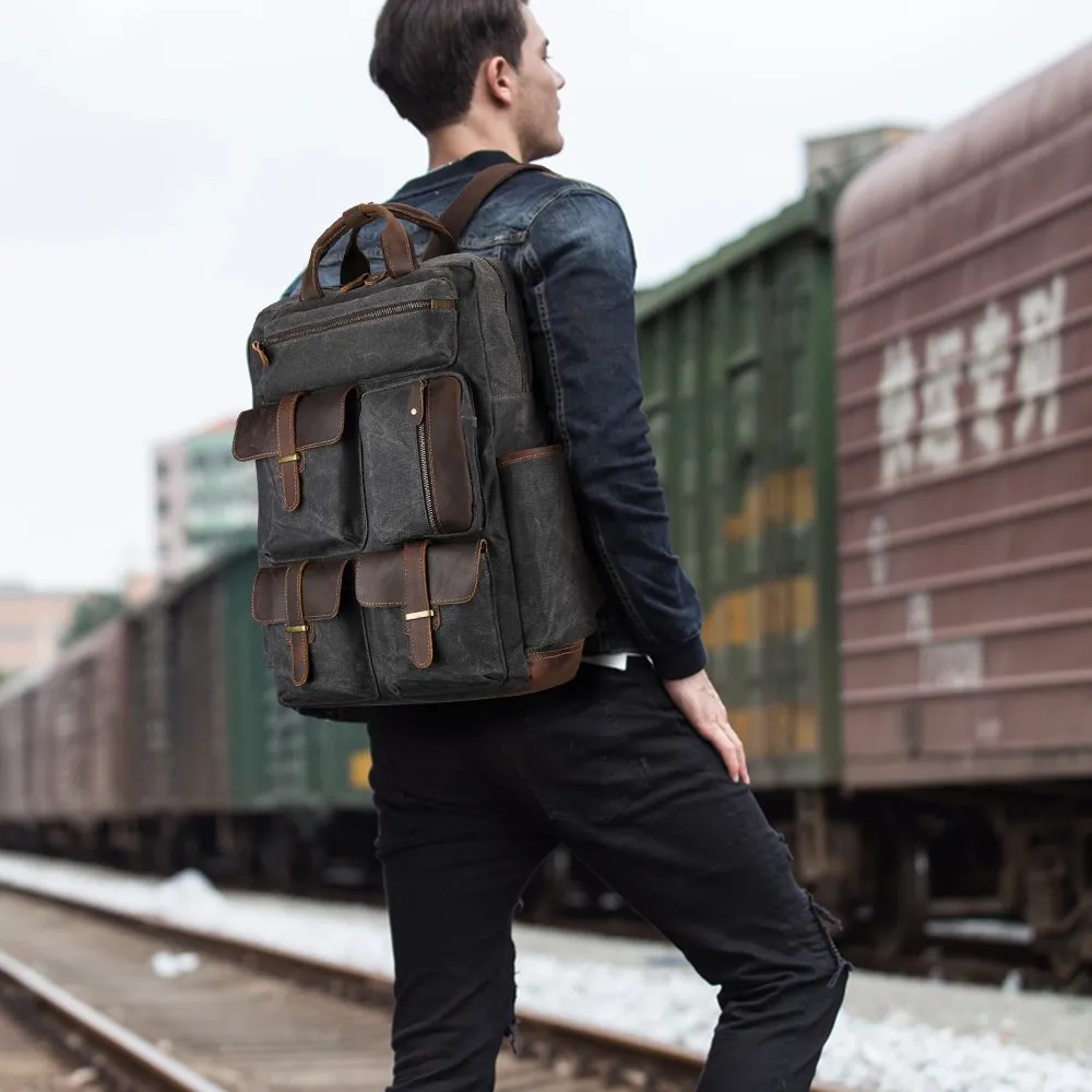 S-ZONE Vintage Crazy Horse Genuine Leather Backpack