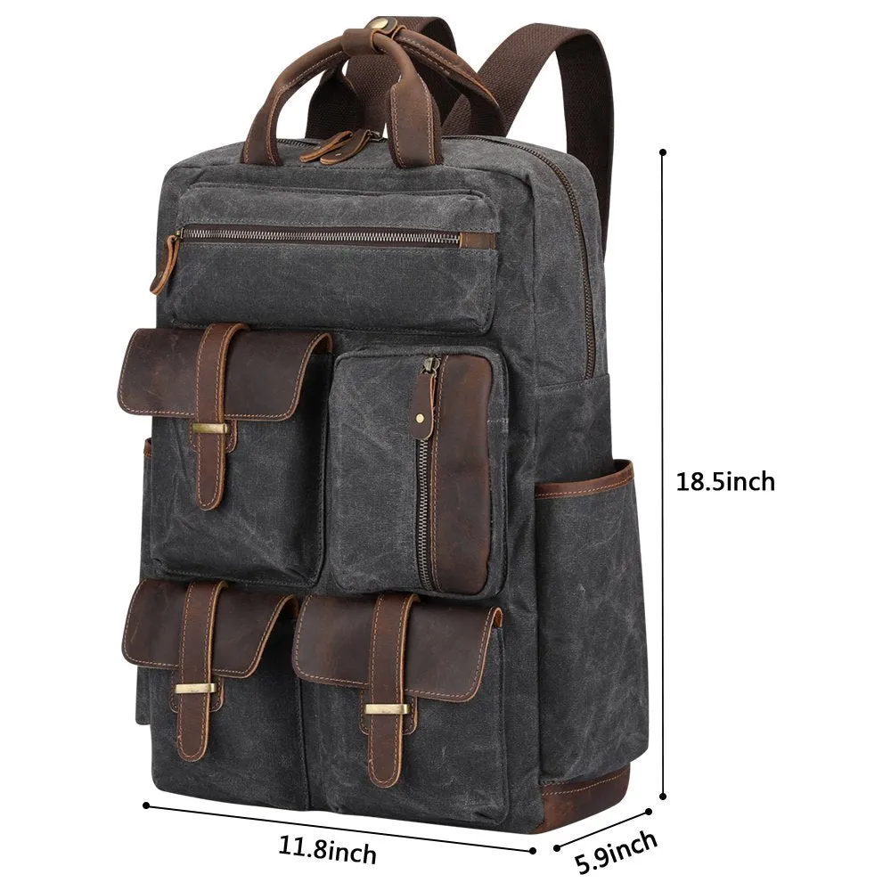 S-ZONE Vintage Crazy Horse Genuine Leather Backpack