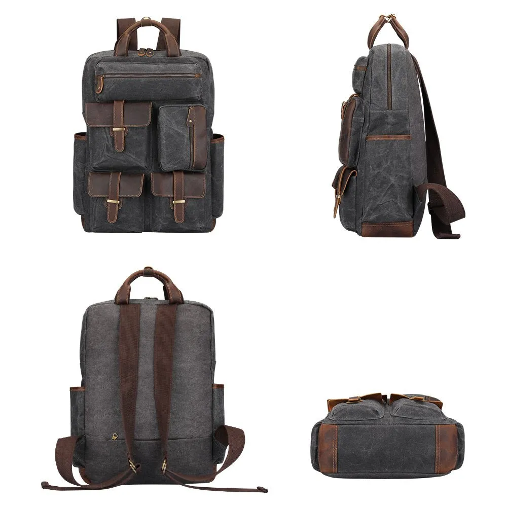 S-ZONE Vintage Crazy Horse Genuine Leather Backpack
