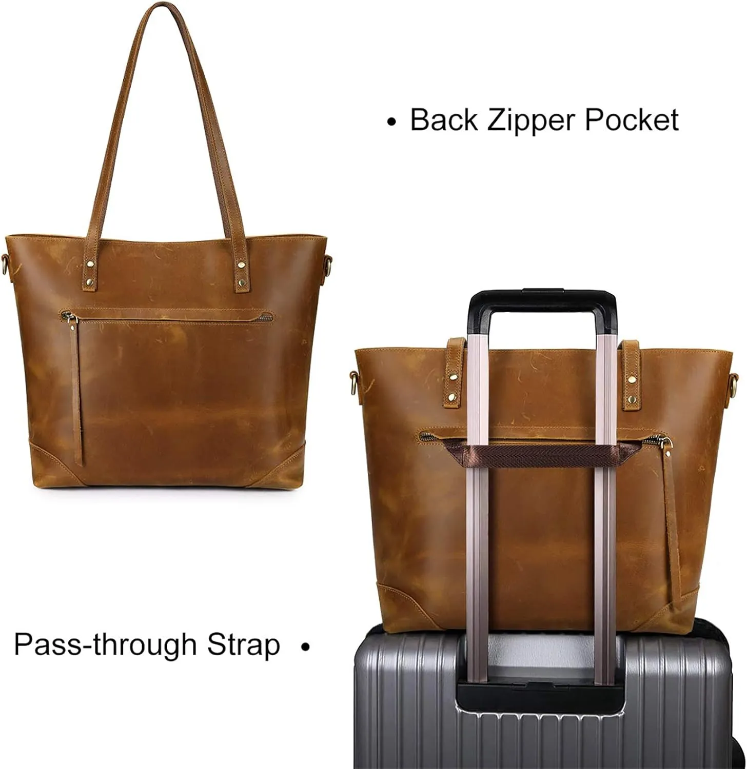 S-ZONE Vintage Genuine Leather Shoulder Bag Work Totes for Women Purse Handbag with Back Zipper Pocket Large