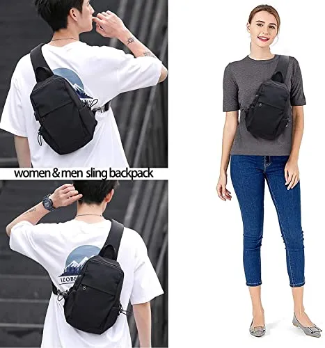 SEAFEW Black Small Sling Crossbody Backpack Shoulder Bag for Men Women wiht Wallet,, Lightweight One Strap Backpack Sling Anti-Theft Chest Bag Backpack for Hiking Walking Biking Travel Cycling