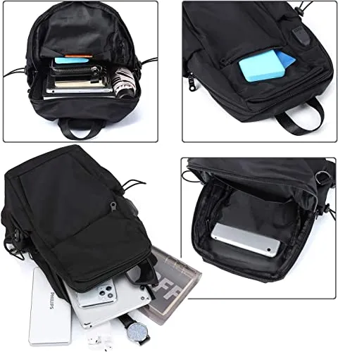 SEAFEW Black Small Sling Crossbody Backpack Shoulder Bag for Men Women wiht Wallet,, Lightweight One Strap Backpack Sling Anti-Theft Chest Bag Backpack for Hiking Walking Biking Travel Cycling