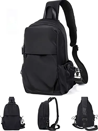 SEAFEW Black Small Sling Crossbody Backpack Shoulder Bag for Men Women wiht Wallet,, Lightweight One Strap Backpack Sling Anti-Theft Chest Bag Backpack for Hiking Walking Biking Travel Cycling