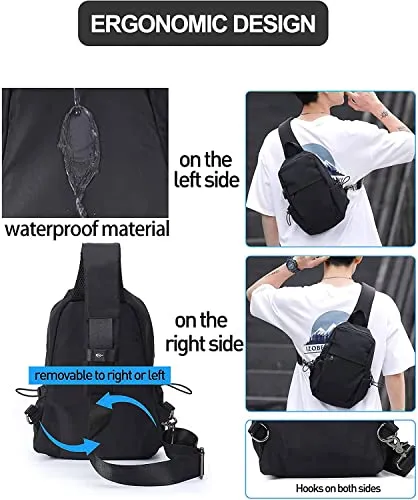 SEAFEW Black Small Sling Crossbody Backpack Shoulder Bag for Men Women wiht Wallet,, Lightweight One Strap Backpack Sling Anti-Theft Chest Bag Backpack for Hiking Walking Biking Travel Cycling