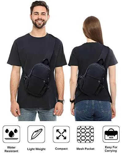 SEAFEW Black Small Sling Crossbody Backpack Shoulder Bag for Men Women wiht Wallet,, Lightweight One Strap Backpack Sling Anti-Theft Chest Bag Backpack for Hiking Walking Biking Travel Cycling
