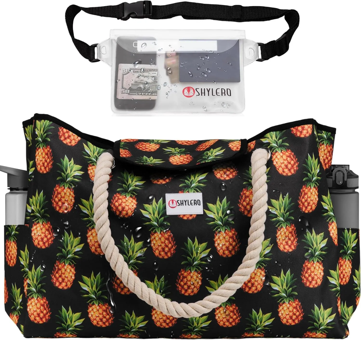 SHYLERO Beach Bag and Pool Bag Has Airtight Pouch, Magnetic Snap Closure. Beach Tote is Water Resistant. Family Size