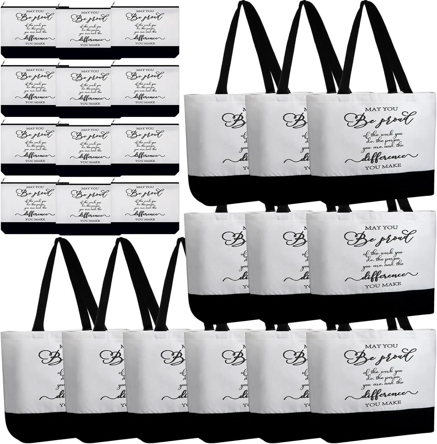 Silkfly 32 Pcs Inspirational Bag Canvas Tote Bag with Zipper Reusable Motivational Make up Bag Set for Women Friend Coworker