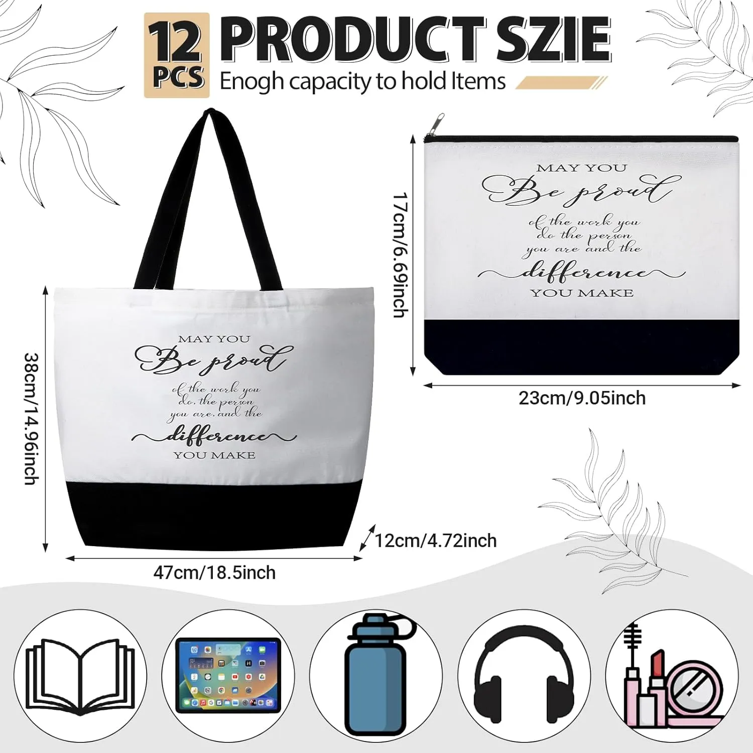 Silkfly 32 Pcs Inspirational Bag Canvas Tote Bag with Zipper Reusable Motivational Make up Bag Set for Women Friend Coworker