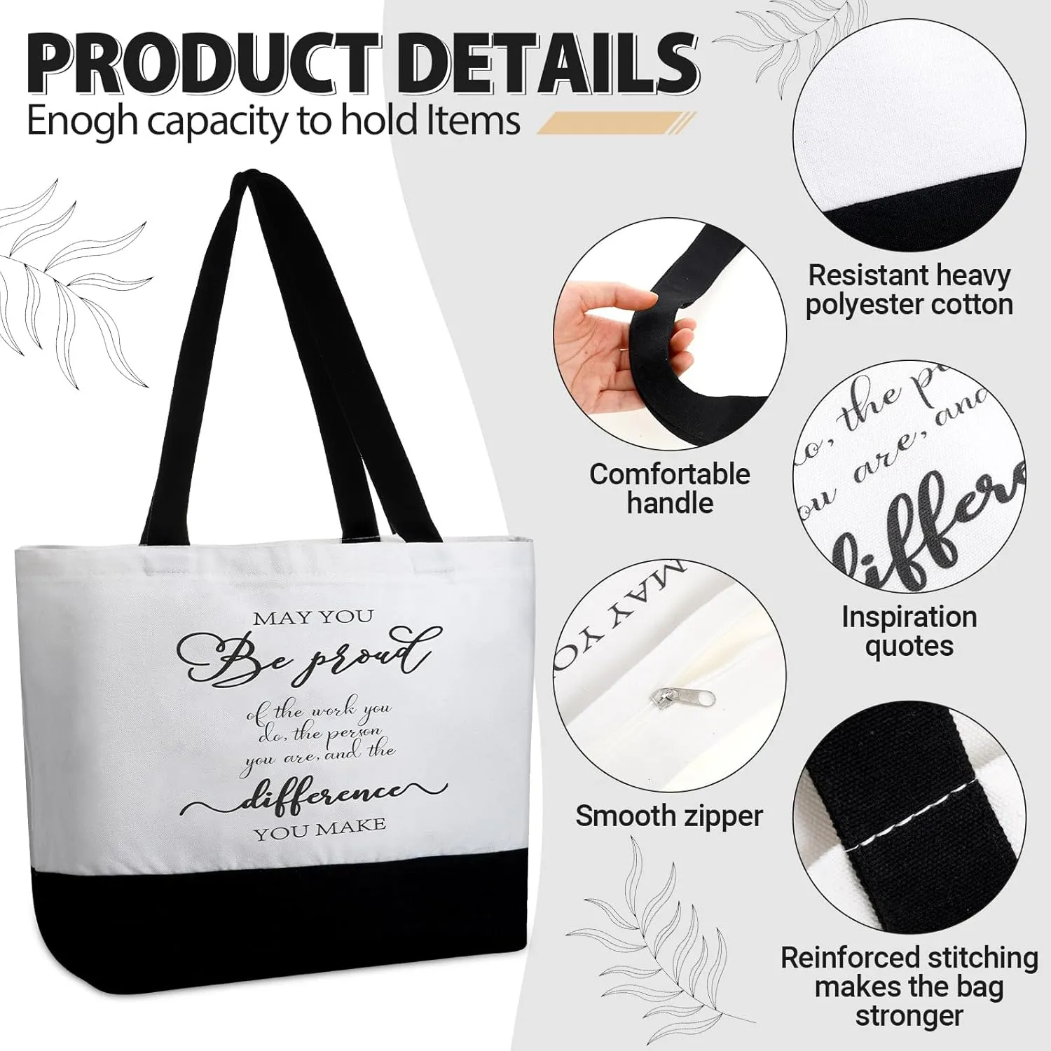 Silkfly 32 Pcs Inspirational Bag Canvas Tote Bag with Zipper Reusable Motivational Make up Bag Set for Women Friend Coworker