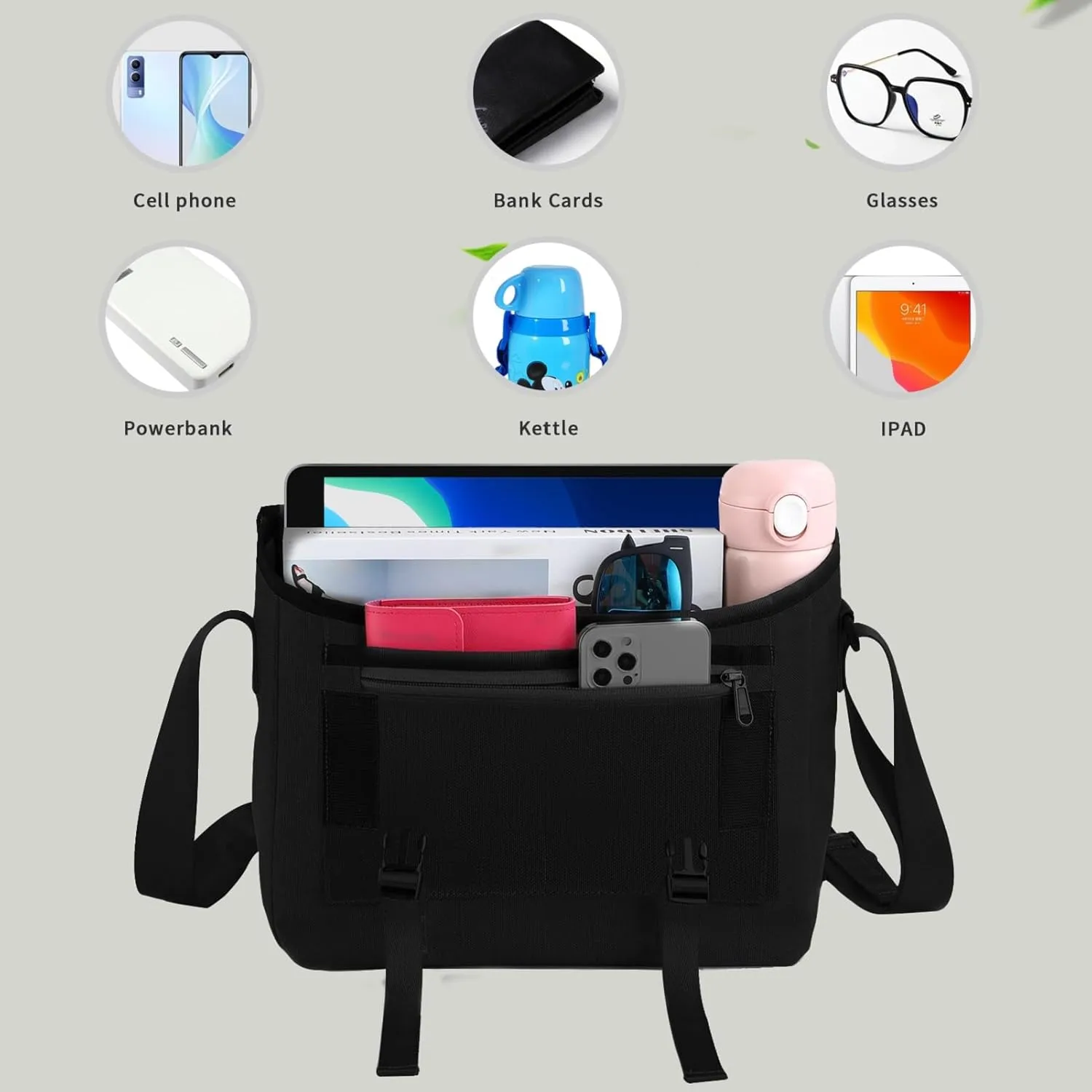 SIMTOP Messenger Bag Crossbody Shoulder Bag for Commuters and Travelers Water Resistant Scratch and Wear Cordura YKK Zipper