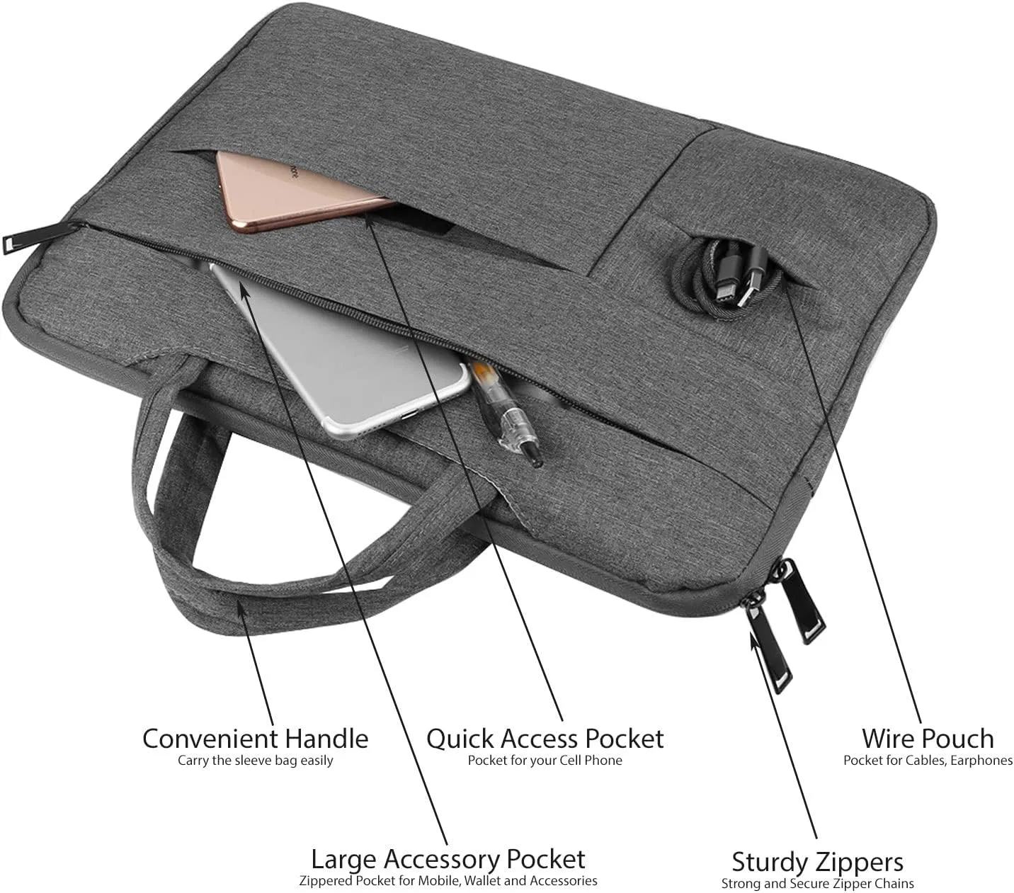 Slim Thin Lightweight 15.6 in Laptop Carrying Case Briefcase Bag for School, College, Professional Executives, Work Meetings