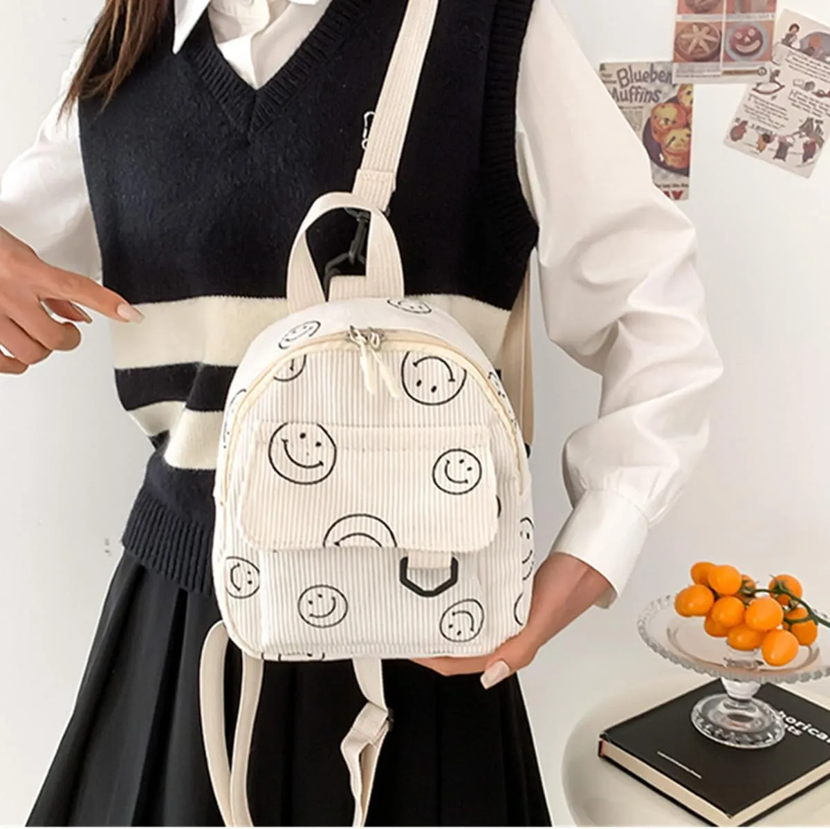 Small Backpack Purse Cute Mini Corduroy Bookbag Toddler Backpack School Bags for Women Girls Boys Teens Kids (beige)