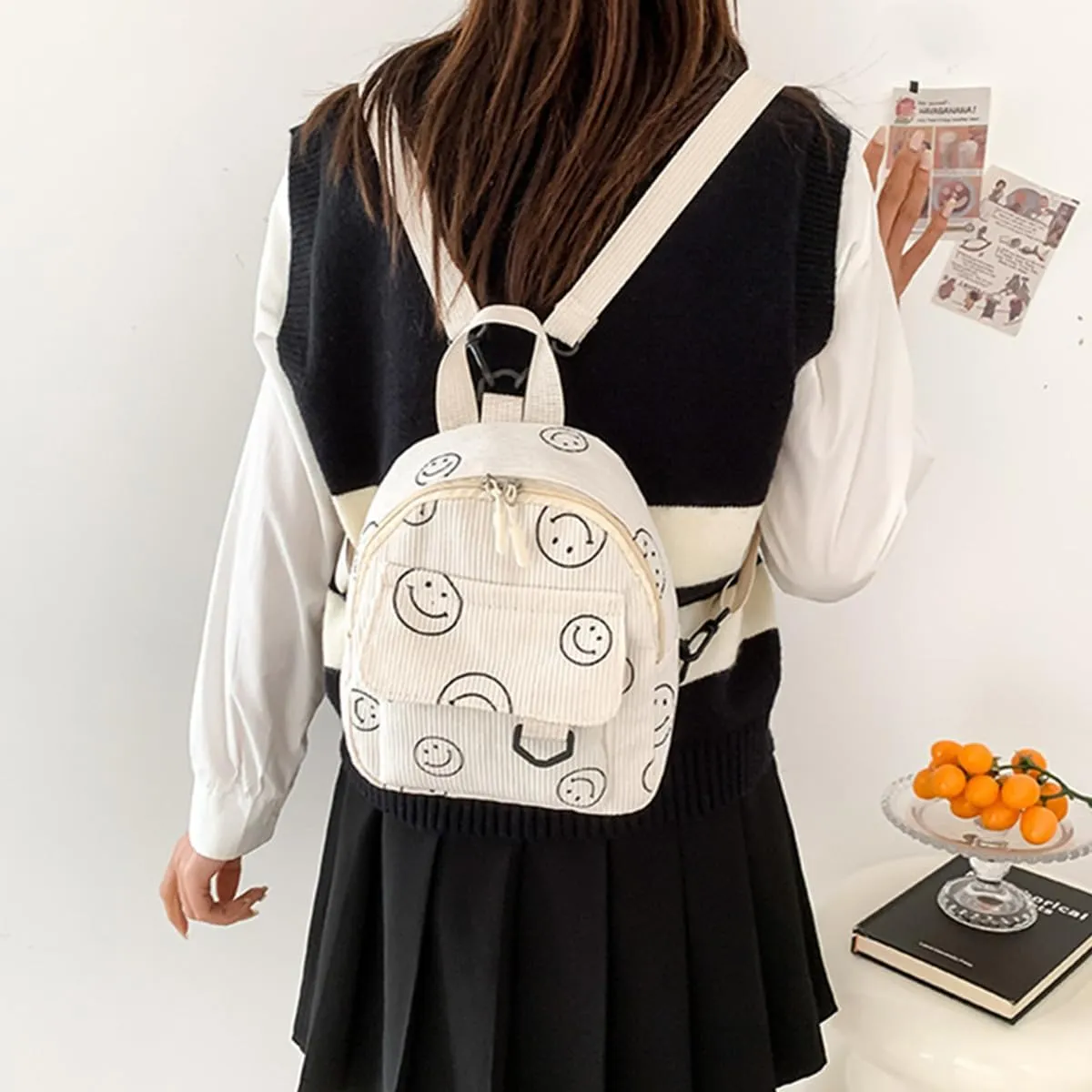 Small Backpack Purse Cute Mini Corduroy Bookbag Toddler Backpack School Bags for Women Girls Boys Teens Kids (beige)