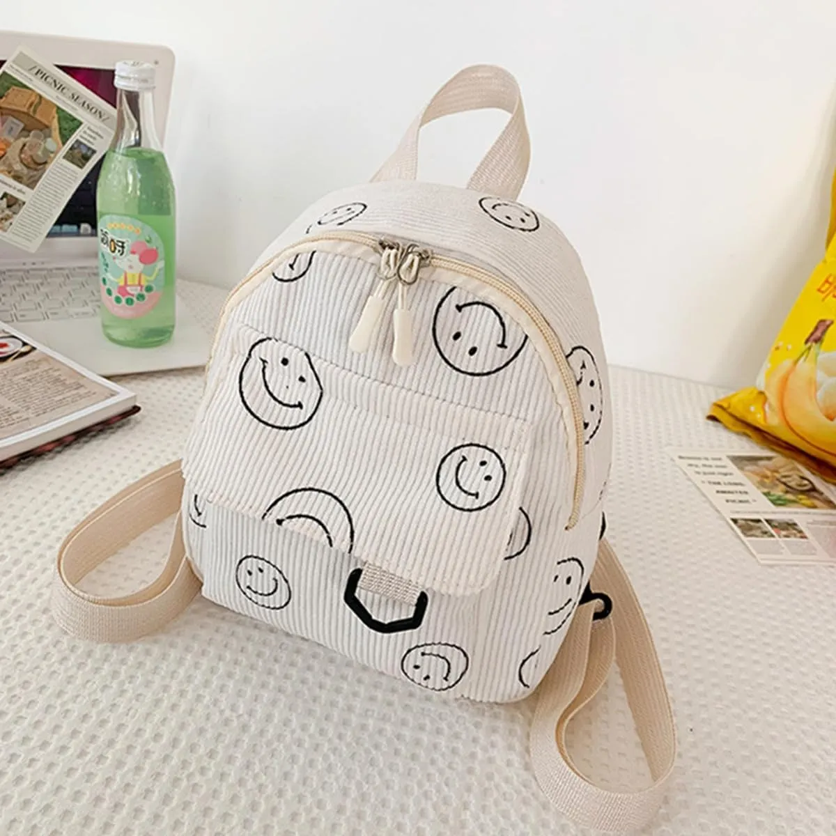 Small Backpack Purse Cute Mini Corduroy Bookbag Toddler Backpack School Bags for Women Girls Boys Teens Kids (beige)