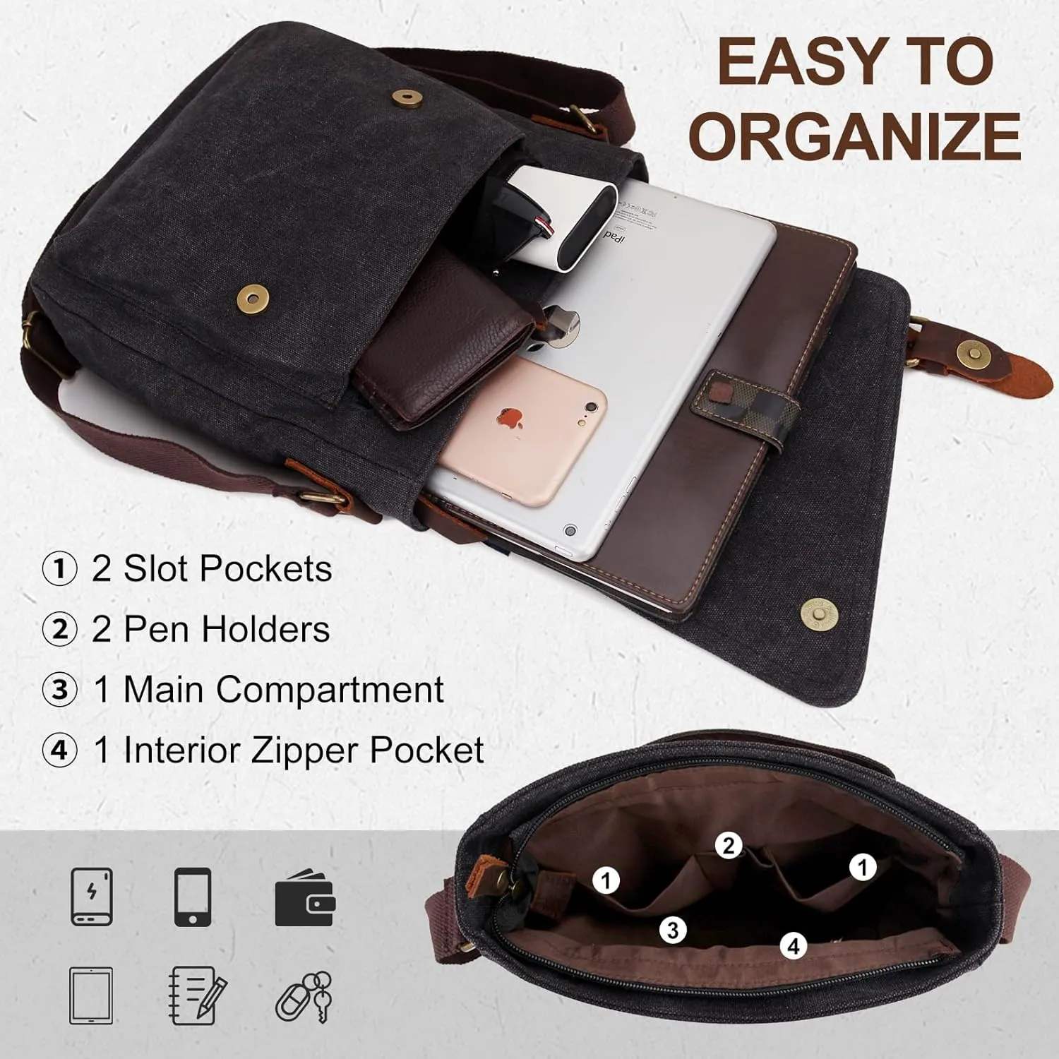 Small Messenger Bag,VONXURY Water Resistant Shoulder Bag Canvas Crossbody Purse for Women Men