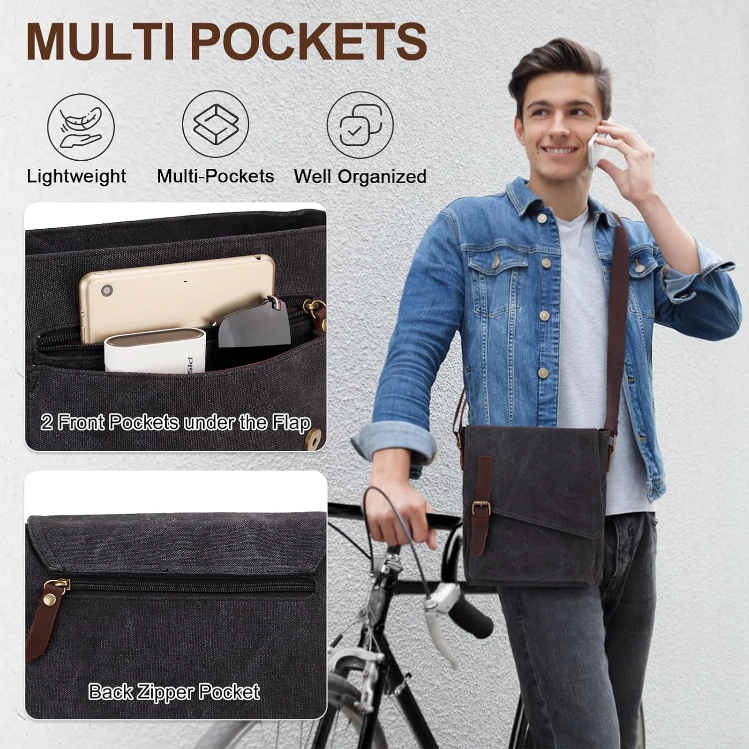 Small Messenger Bag,VONXURY Water Resistant Shoulder Bag Canvas Crossbody Purse for Women Men