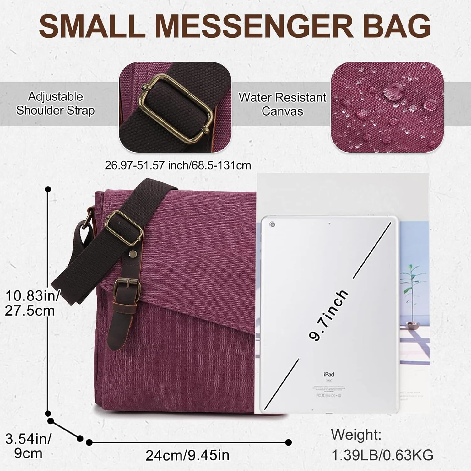 Small Messenger Bag,VONXURY Water Resistant Shoulder Bag Canvas Crossbody Purse for Women Men